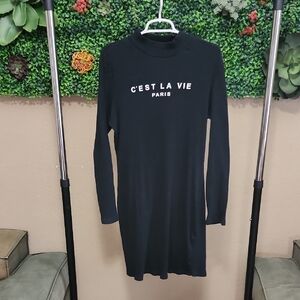 Black Long Sleeve Dress with C'est La Vie Paris Print